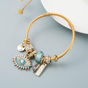 Evil Eye and Beads Charm Design Golden Wholesale Bracelet - Blue