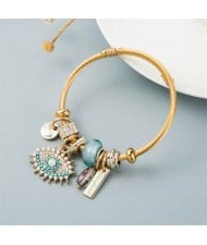 Evil Eye and Beads Charm Design Golden Wholesale Bracelet - Blue