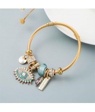 Evil Eye and Beads Charm Design Golden Wholesale Bracelet - Blue