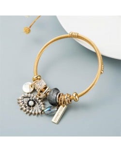 Evil Eye and Beads Charm Design Golden Wholesale Bracelet - Gray