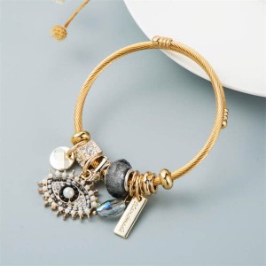 Evil Eye and Beads Charm Design Golden Wholesale Bracelet - Gray