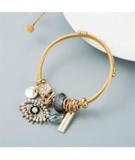 Evil Eye and Beads Charm Design Golden Wholesale Bracelet - Gray
