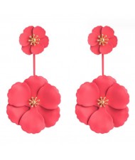 Korean Fashion Sweet Flowers Bohemian Style Solid Color Alloy Wholesale Costume Earrings - Red