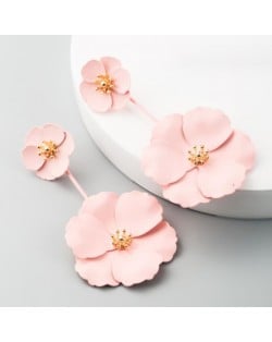 Korean Fashion Sweet Flowers Bohemian Style Solid Color Alloy Wholesale Costume Earrings - Pink