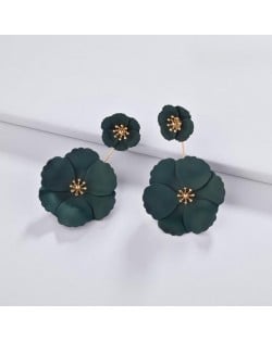 Korean Fashion Sweet Flowers Bohemian Style Solid Color Alloy Wholesale Costume Earrings - Ink Green