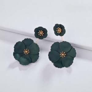 Korean Fashion Sweet Flowers Bohemian Style Solid Color Alloy Wholesale Costume Earrings - Ink Green