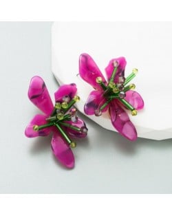 Korean Fashion Sweet Flowers Bohemian Style Solid Color Alloy Wholesale Costume Earrings - Ink Green