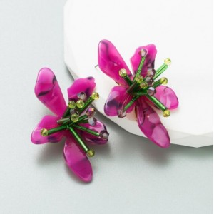Acrylic Flower Handmade Weaving Wholesale Costume Earrings - Purple