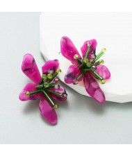 Korean Fashion Sweet Flowers Bohemian Style Solid Color Alloy Wholesale Costume Earrings - Ink Green