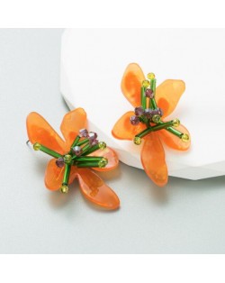 Acrylic Flower Handmade Weaving Wholesale Costume Earrings - Orange