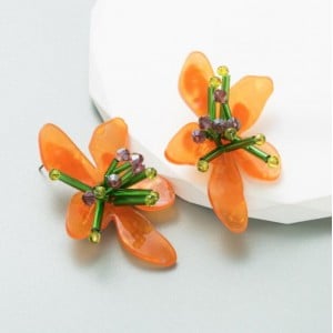 Acrylic Flower Handmade Weaving Wholesale Costume Earrings - Orange