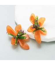 Acrylic Flower Handmade Weaving Wholesale Costume Earrings - Orange