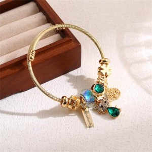 Green Rhinestone Embellished Cute Cat Charm Fashion Golden Wholesale Friendship Bracelet