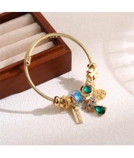 Green Rhinestone Embellished Cute Cat Charm Fashion Golden Wholesale Friendship Bracelet