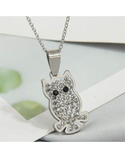 Shining Night Owl Pendant Stainless Steel Wholesale Fashion Necklace - Silver