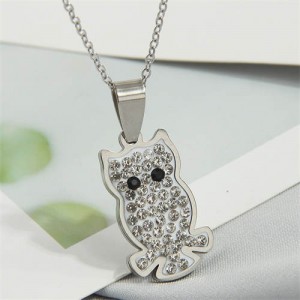 Shining Night Owl Pendant Stainless Steel Wholesale Fashion Necklace - Silver