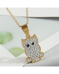 Shining Night Owl Pendant Stainless Steel Wholesale Fashion Necklace - Golden