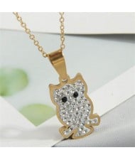 Shining Night Owl Pendant Stainless Steel Wholesale Fashion Necklace - Golden