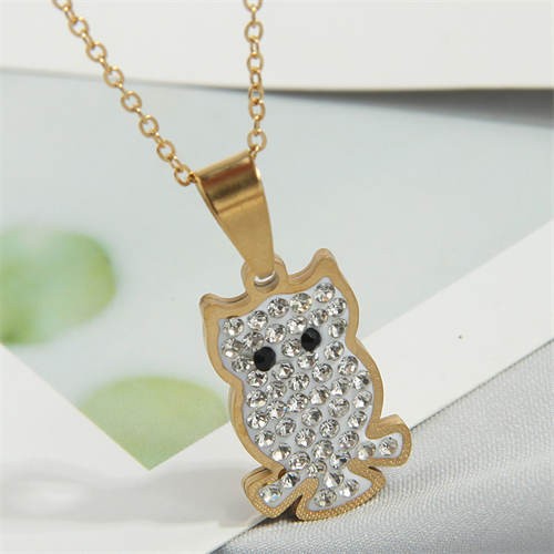 Shining Night Owl Pendant Stainless Steel Wholesale Fashion Necklace Golden