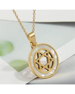 Unique Star Inlaid Round Pendant Stainless Steel Wholesale Fashion Necklace - Golden
