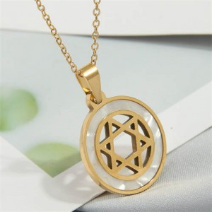 Unique Star Inlaid Round Pendant Stainless Steel Wholesale Fashion Necklace - Golden