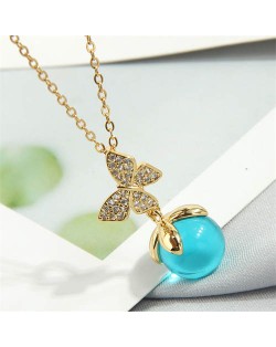 Elegant Butterfly and Blue Cubic Zirconia Ball Pendant Wholesale Fashion Necklace