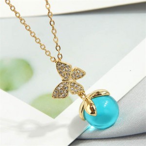 Elegant Butterfly and Blue Cubic Zirconia Ball Pendant Wholesale Fashion Necklace