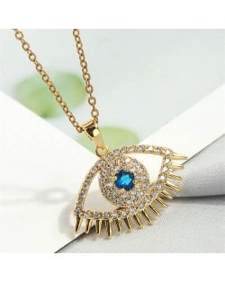 Shining Cubic Zirconia Eye Design Pendant Wholesale High Fashion Costume Necklace - Golden