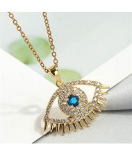 Shining Cubic Zirconia Eye Design Pendant Wholesale High Fashion Costume Necklace - Golden