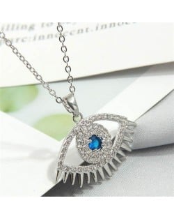 Shining Cubic Zirconia Eye Design Pendant Wholesale High Fashion Costume Necklace - Silver