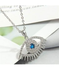 Shining Cubic Zirconia Eye Design Pendant Wholesale High Fashion Costume Necklace - Silver