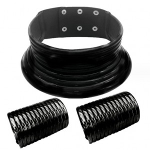African Tribal Style Exaggerated Collar Necklace and Dual Bracelets Wholesale Set - Black