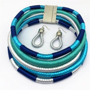 U.S. and European High Fashion Multi-layer Weaving Collar Style Choker and Earrings Wholesale Set - Sky Blue
