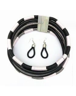 U.S. and European High Fashion Multi-layer Weaving Collar Style Choker and Earrings Wholesale Set - Black