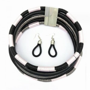 U.S. and European High Fashion Multi-layer Weaving Collar Style Choker and Earrings Wholesale Set - Black