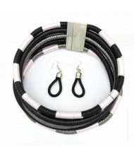 U.S. and European High Fashion Multi-layer Weaving Collar Style Choker and Earrings Wholesale Set - Black