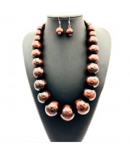 Folk Fashion Wooden Beads Wholesale Costume Necklace/ Sweater Chain and Earrings Set - Coffee