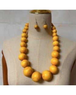 Folk Fashion Wooden Beads Wholesale Costume Necklace/ Sweater Chain and Earrings Set - Yellow