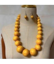Folk Fashion Wooden Beads Wholesale Costume Necklace/ Sweater Chain and Earrings Set - Yellow