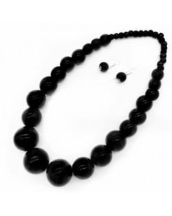 Folk Fashion Wooden Beads Wholesale Costume Necklace/ Sweater Chain and Earrings Set - Black