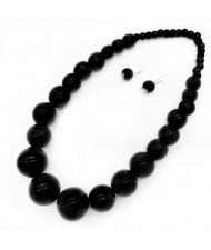 Folk Fashion Wooden Beads Wholesale Costume Necklace/ Sweater Chain and Earrings Set - Black