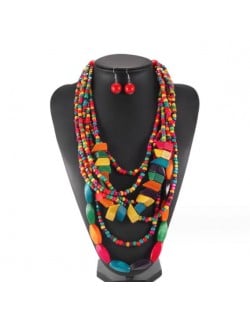 African Bohemian Fashion Geometric Wooden Beads Combo Wholesale Costume Necklace and Earrings Set