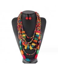 African Bohemian Fashion Geometric Wooden Beads Combo Wholesale Costume Necklace and Earrings Set