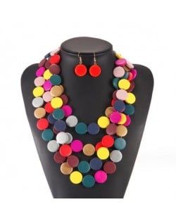 African Bohemian Fashion Colorful Wooden Round Beads Wholesale Multi-layer Necklace and Earrings Set