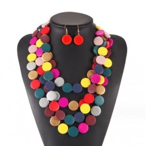 African Bohemian Fashion Colorful Wooden Round Beads Wholesale Multi-layer Necklace and Earrings Set