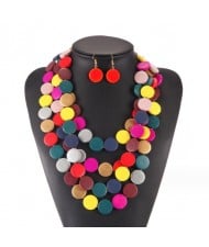 African Bohemian Fashion Colorful Wooden Round Beads Wholesale Multi-layer Necklace and Earrings Set