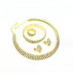 Glistening Rhinestone Embellished Bride Fashion 4pcs Costume Jewelry Set - Golden