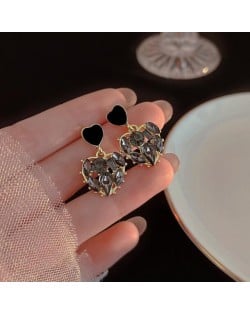 Super Shining Gray Rhinestone Heart Design Wholesale Lady Korean Fashion Earrings