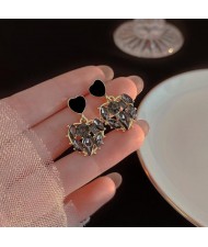 Super Shining Gray Rhinestone Heart Design Wholesale Lady Korean Fashion Earrings