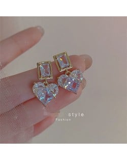 Super Shining Cubic Zirconia Heart Design Wholesale Korean Girl Fashion Earrings - Golden